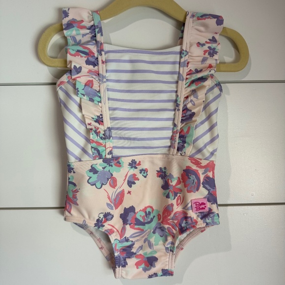 Ruffle Butts 12-18 mo Ruffle Floral and Striped Swimsuit - Picture 1 of 3